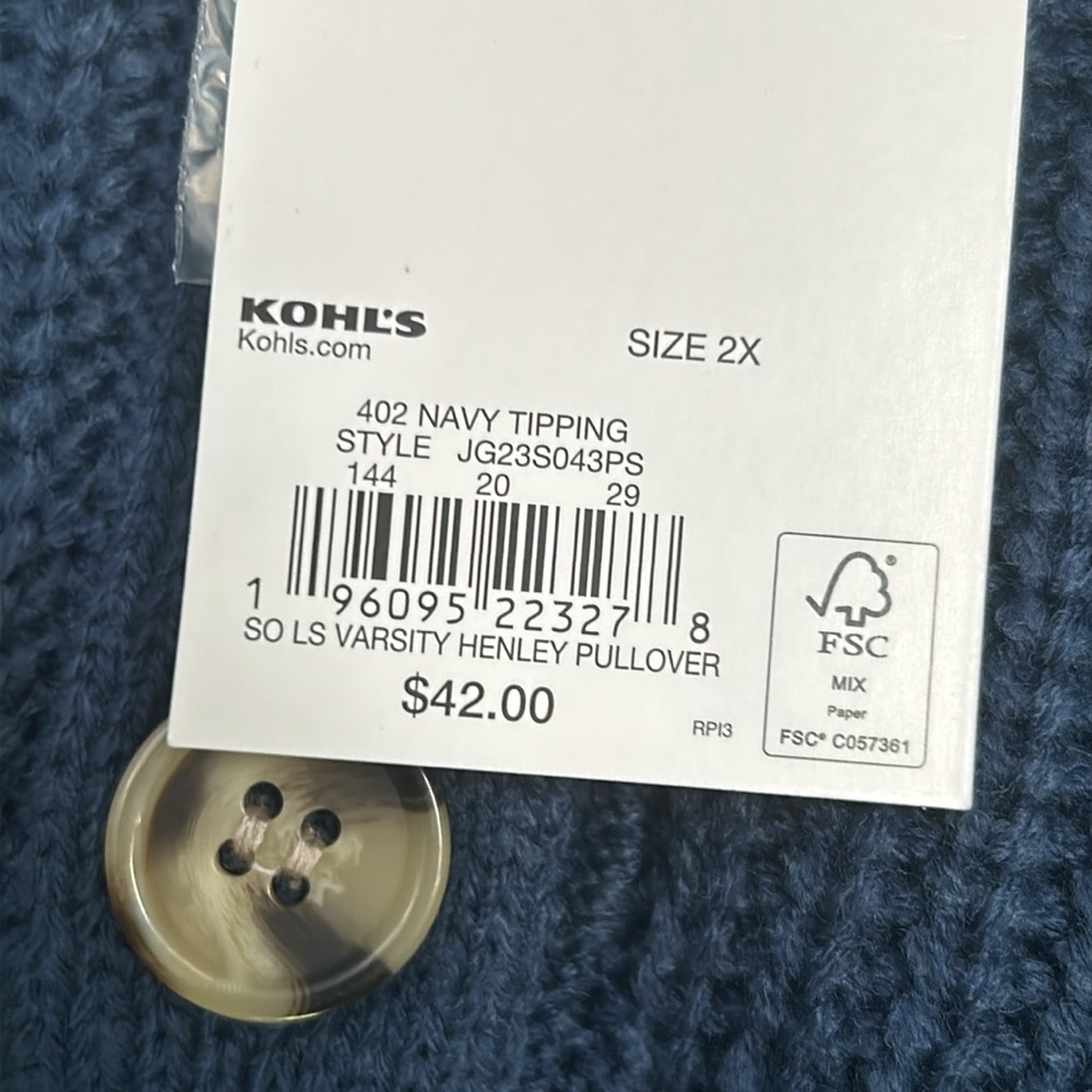 NWT So collared varsity Henley pullover sweater size 2X - Picture 3 of 5